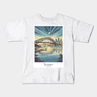 Retro Vintage Travel Poster Sydney Skyline at Dusk Kids T-Shirt